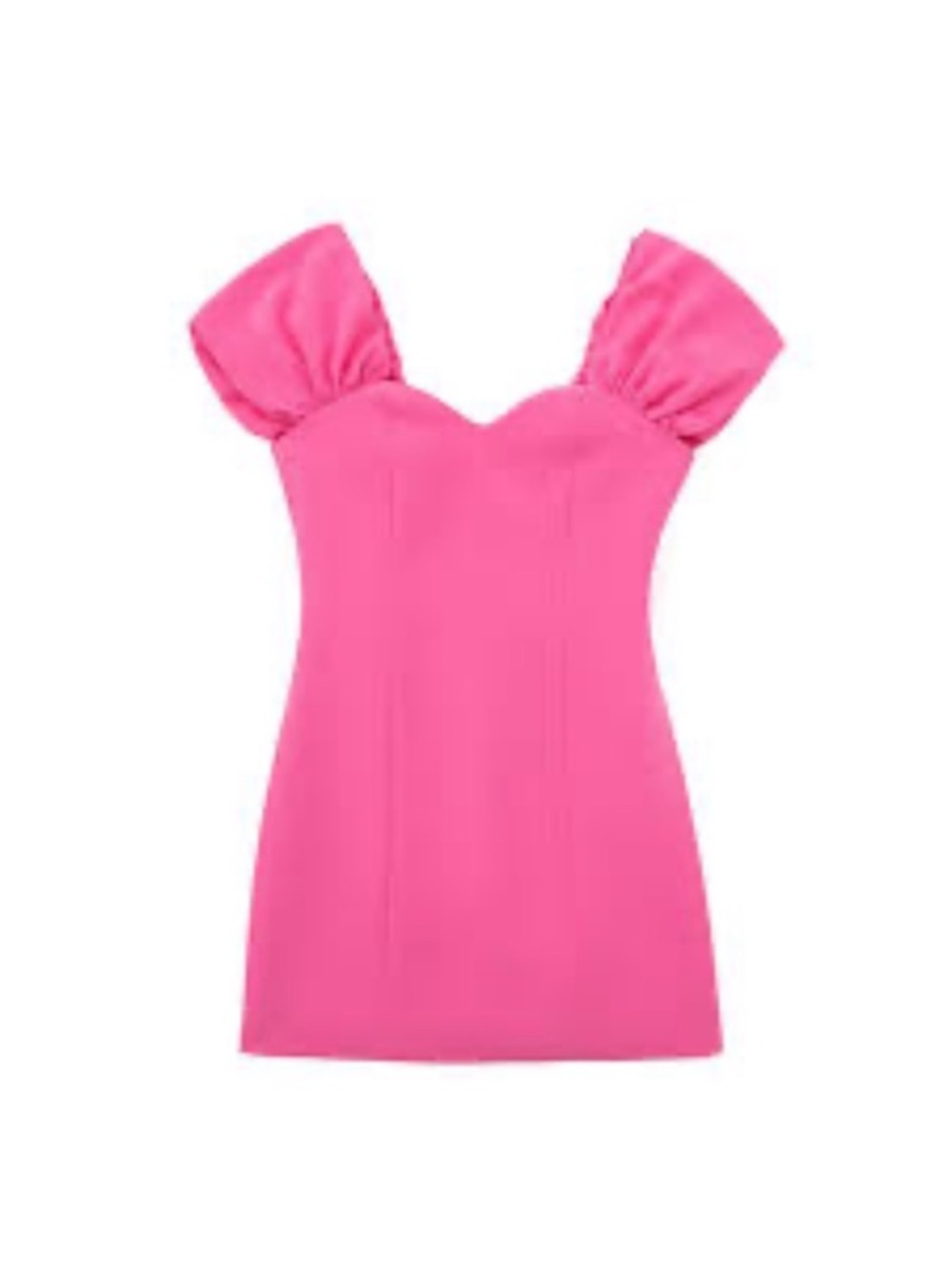 Zara Hot Pink Puff Sleeve Mini Dress Sweetheart Neckline Barbiecore Size L NWT - Picture 9 of 16
